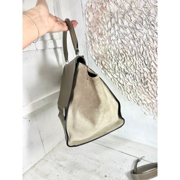 Celine Trapeze Souris Drummed Leather Top Handle Medium Flap Handbag Gray - Picture 9 of 16